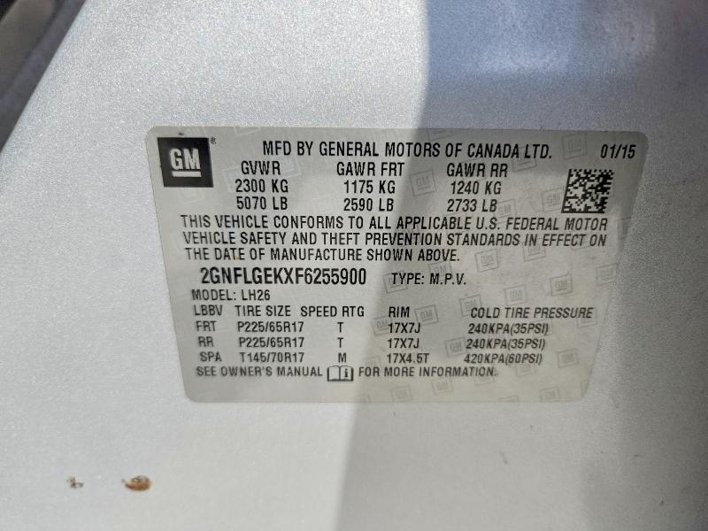 2015 Chevrolet Equinox მანქანა იყიდება აუქციონზე, vin: 2GNFLGEKXF6255900, აუქციონის ნომერი: 47826386