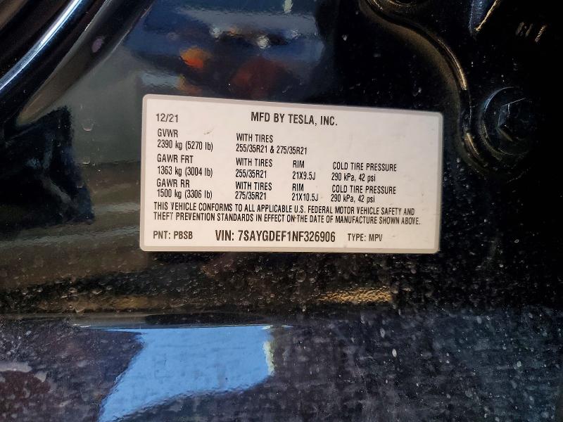 Продажа на аукционе авто 2022 Tesla Model Y, vin: 7SAYGDEF1NF326906, номер лота: 41795236