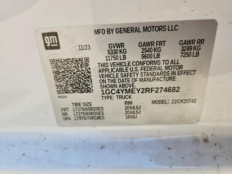 2024 Chevrolet Silverado მანქანა იყიდება აუქციონზე, vin: 1GC4YMEY2RF274682, აუქციონის ნომერი: 47441706