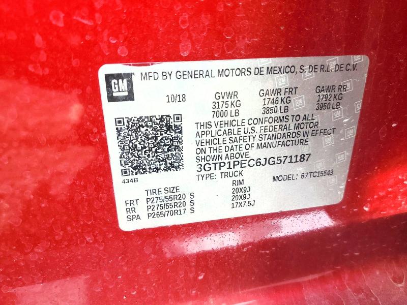 Aukcja sprzedaży 2018 Gmc Sierra, vin: 3GTP1PEC6JG571187, numer aukcji: 46810626