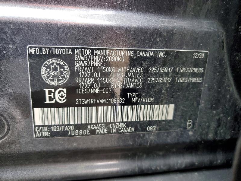 45992346 :رقم المزاد ، 2T3W1RFV4MC108932 vin ، 2021 Toyota Rav4 مزاد بيع