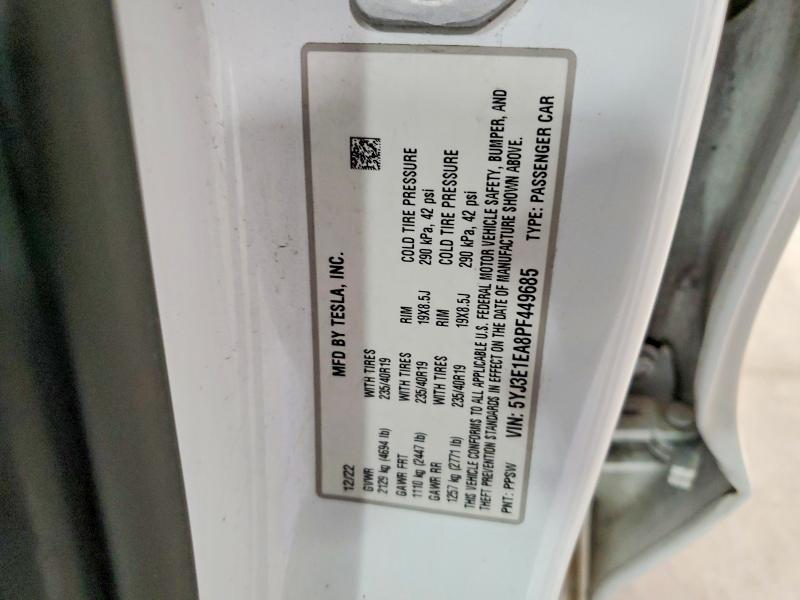Aukcja sprzedaży 2023 Tesla Model 3, vin: 5YJ3E1EA8PF449685, numer aukcji: 45926966