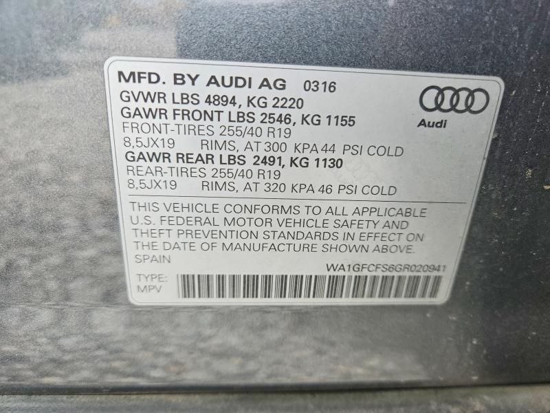 Продажа на аукционе авто 2016 Audi Q3, vin: WA1GFCFS6GR020941, номер лота: 47994326