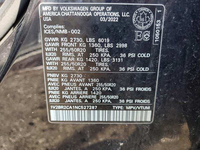 Aukcja sprzedaży 2022 Volkswagen Atlas, vin: 1V2BR2CA1NC527287, numer aukcji: 41626736