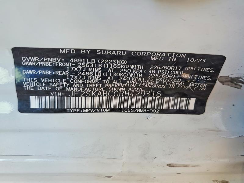 Продажа на аукционе авто 2024 Subaru Forester, vin: JF2SKABC0RH429316, номер лота: 47998356