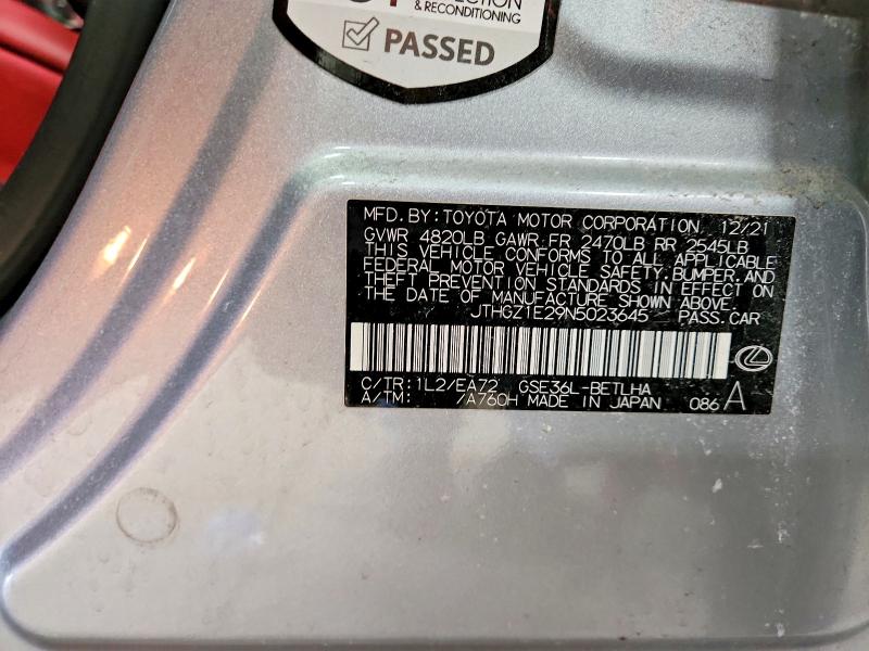 Aukcja sprzedaży 2022 Lexus Is 350, vin: JTHGZ1E29N5023645, numer aukcji: 46410656