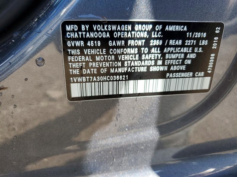 Aukcja sprzedaży 2017 Volkswagen Passat, vin: 1VWBT7A30HC036621, numer aukcji: 45974576