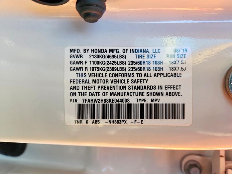 79753005 :رقم المزاد ، 7FARW2H88KE044008 vin ، 2019 Honda Cr-v مزاد بيع