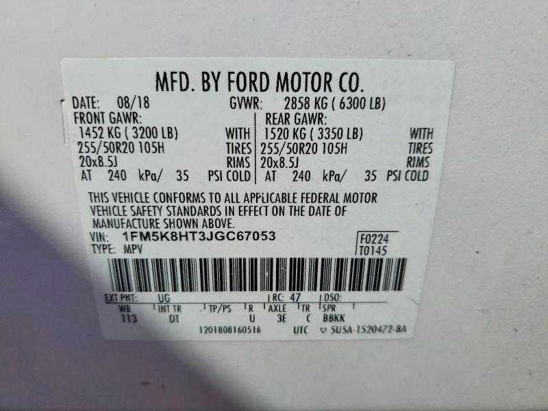 Aukcja sprzedaży 2018 Ford Explorer, vin: 1FM5K8HT3JGC67053, numer aukcji: 47237956