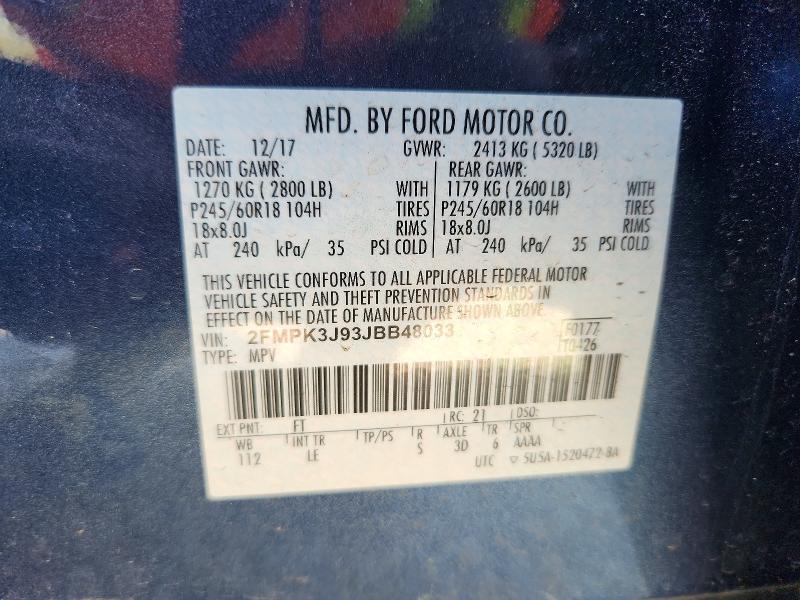 Продаж на аукціоні авто 2018 Ford Edge, vin: 2FMPK3J93JBB48033, номер лоту: 46910746