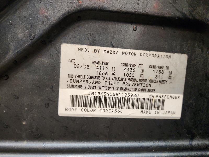 Продажа на аукционе авто 2008 Mazda Speed, vin: JM1BK34L681123980, номер лота: 46823646