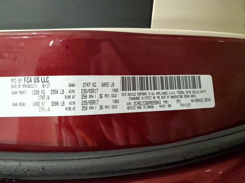 41889696 :رقم المزاد ، 2C4RC1EG8HR839843 vin ، 2017 Chrysler Pacifica مزاد بيع