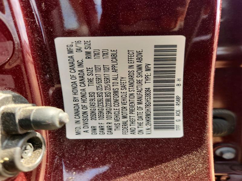 47570706 :رقم المزاد ، 2HKRM3H78GH538084 vin ، 2016 Honda Cr-v مزاد بيع