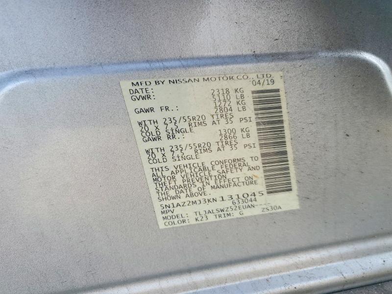 Продажа на аукционе авто 2019 Nissan Murano, vin: 5N1AZ2MJ3KN131045, номер лота: 45683156