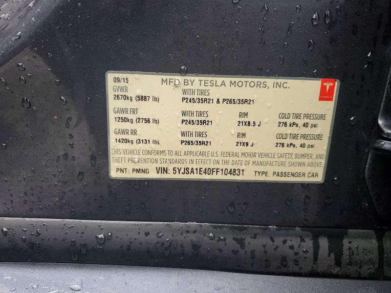 Продажа на аукционе авто 2015 Tesla Model S, vin: 5YJSA1E40FF104831, номер лота: 47135326