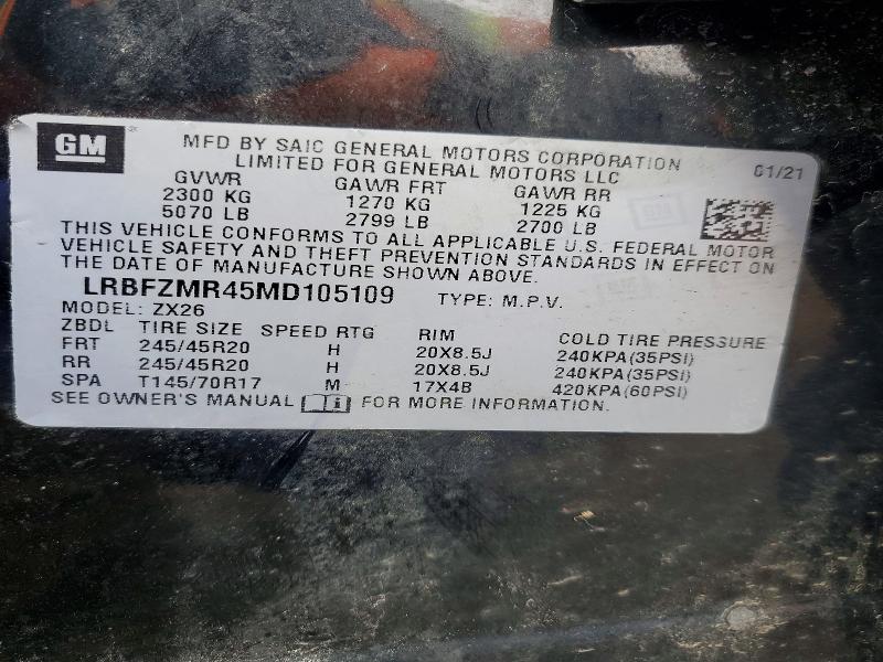 47783016 :رقم المزاد ، LRBFZMR45MD105109 vin ، 2021 Buick Envision مزاد بيع