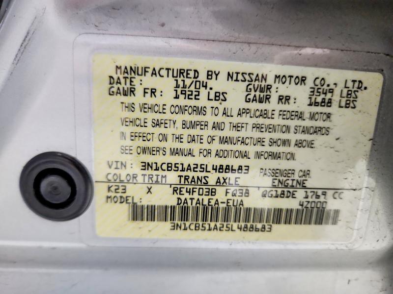 Продаж на аукціоні авто 2005 Nissan Sentra, vin: 3N1CB51A25L488683, номер лоту: 46114156