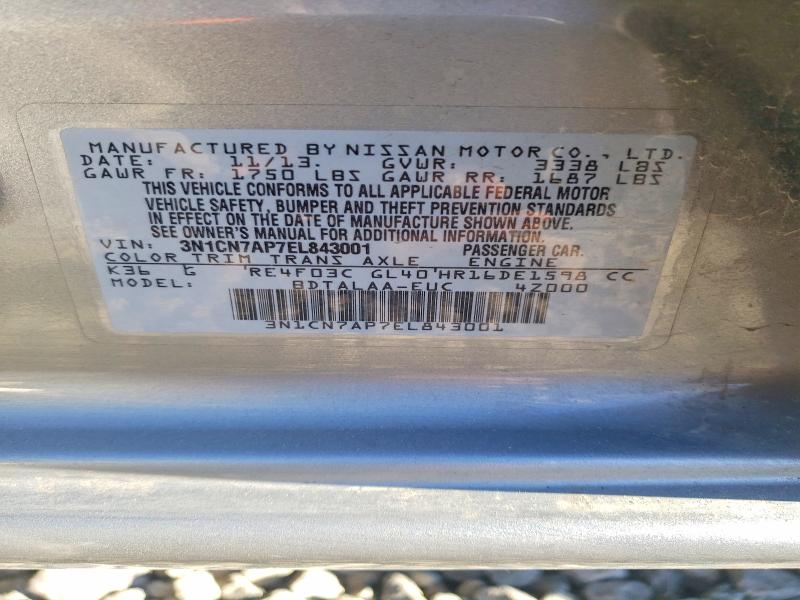 Продаж на аукціоні авто 2014 Nissan Versa, vin: 3N1CN7AP7EL843001, номер лоту: 47031496