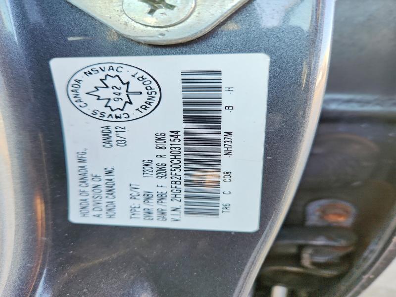 79302725 :رقم المزاد ، 2HGFB2F50CH031544 vin ، 2012 Honda Civic مزاد بيع