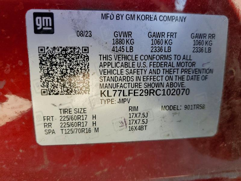 Продажа на аукционе авто 2024 Chevrolet Trax, vin: KL77LFE29RC102070, номер лота: 46120206