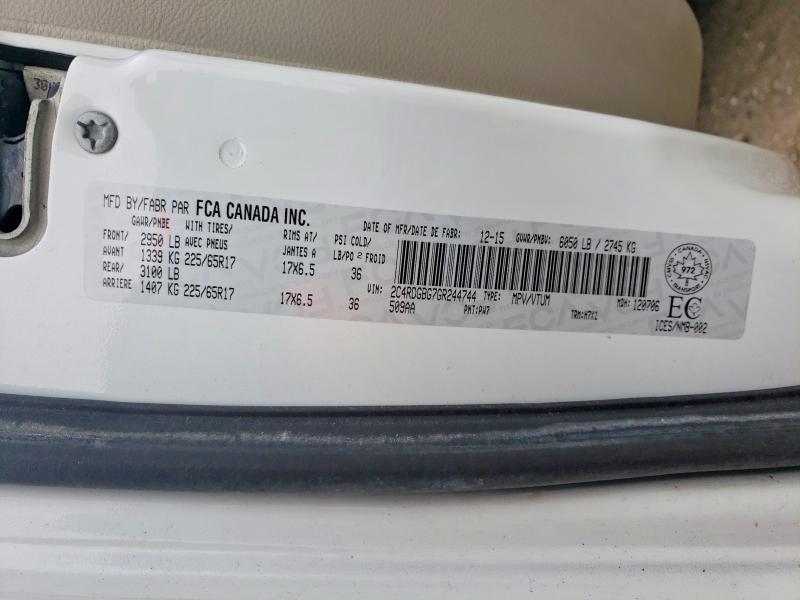 78236065 :رقم المزاد ، 2C4RDGBG7GR244744 vin ، 2016 Dodge Grand Caravan مزاد بيع