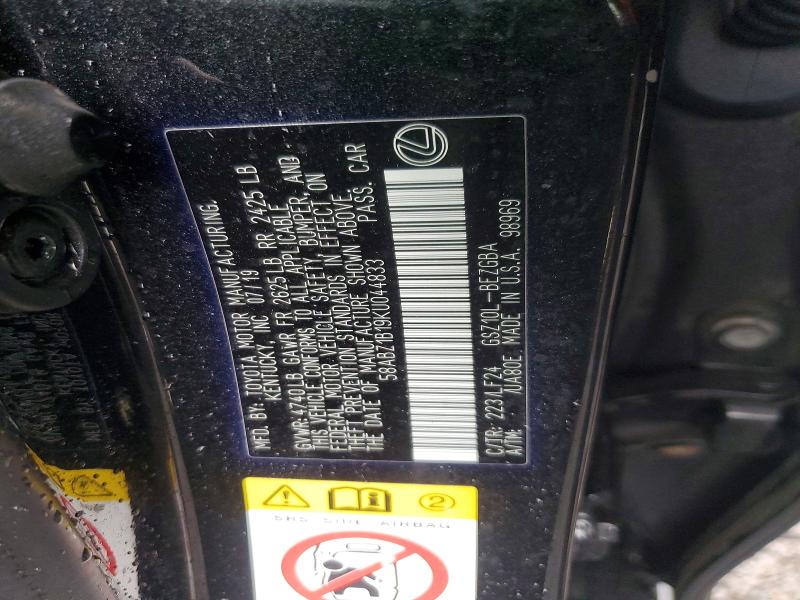 41714096 :رقم المزاد ، 58ABZ1B19KU044833 vin ، 2019 Lexus Es 350 مزاد بيع