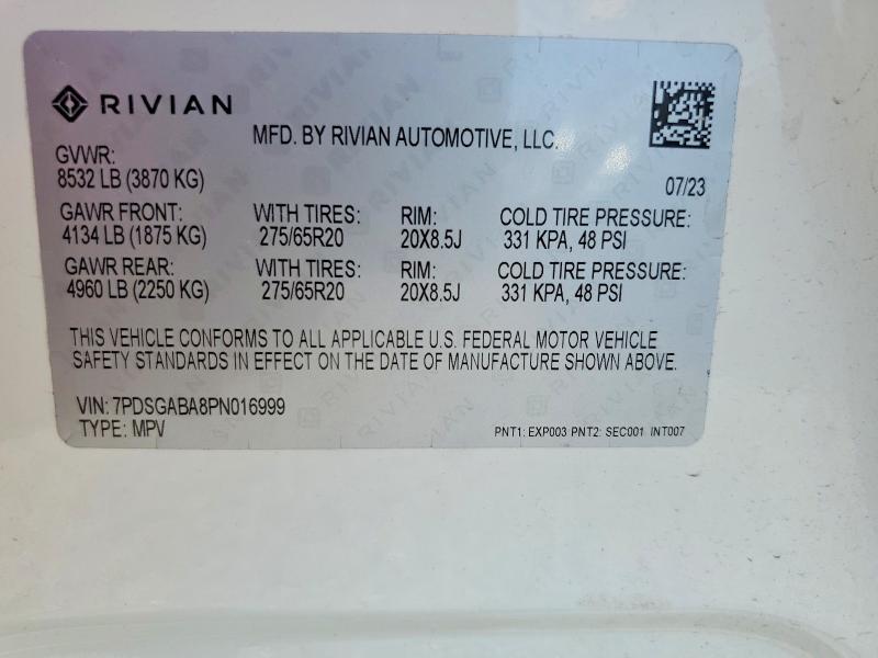 Auction sale of the 2023 Rivian R1s, vin: 7PDSGABA8PN016999, lot number: 46764436