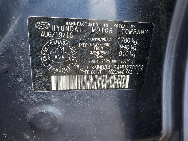 Продаж на аукціоні авто 2017 Hyundai Elantra, vin: KMHD84LF4HU273332, номер лоту: 46320116