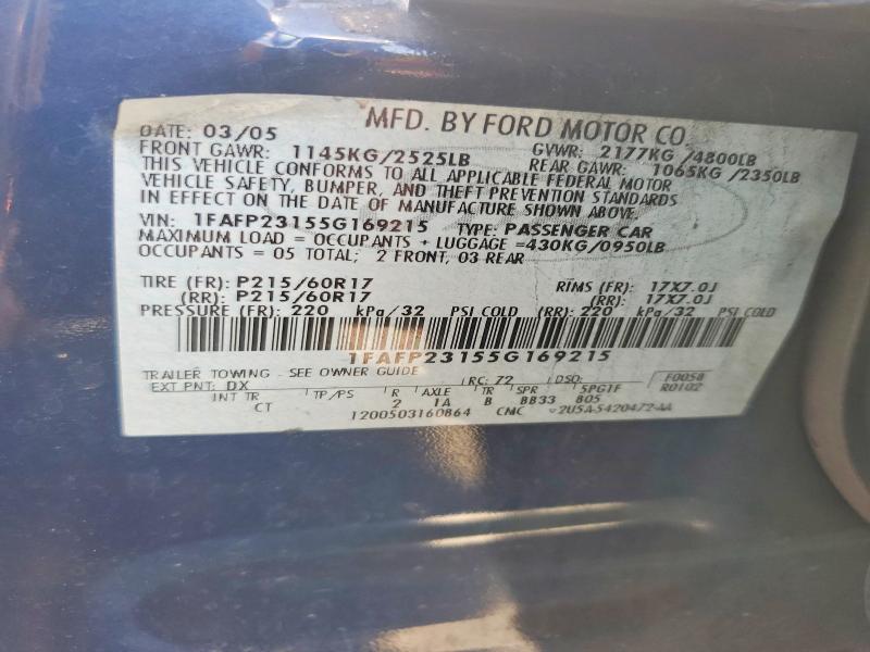 41608776 :رقم المزاد ، 1FAFP23155G169215 vin ، 2005 Ford Five Hundred مزاد بيع