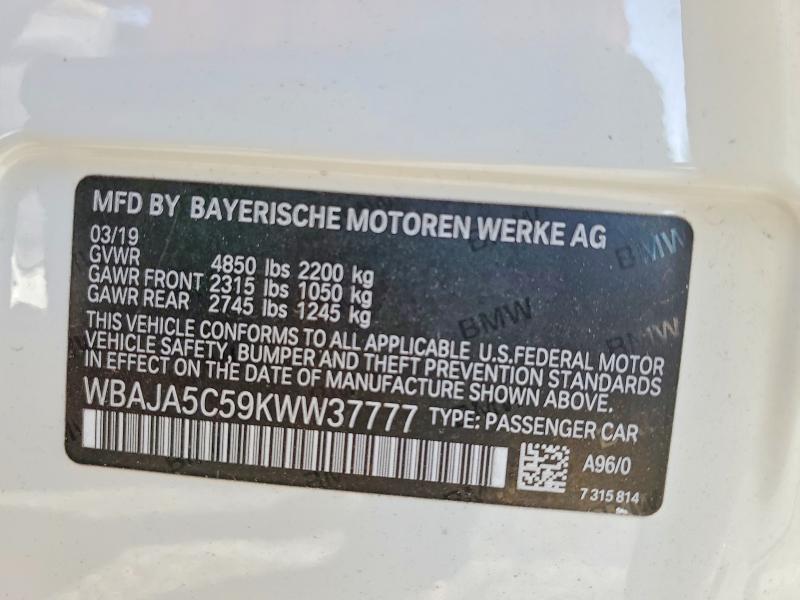 2019 Bmw 530 მანქანა იყიდება აუქციონზე, vin: WBAJA5C59KWW37777, აუქციონის ნომერი: 45466716
