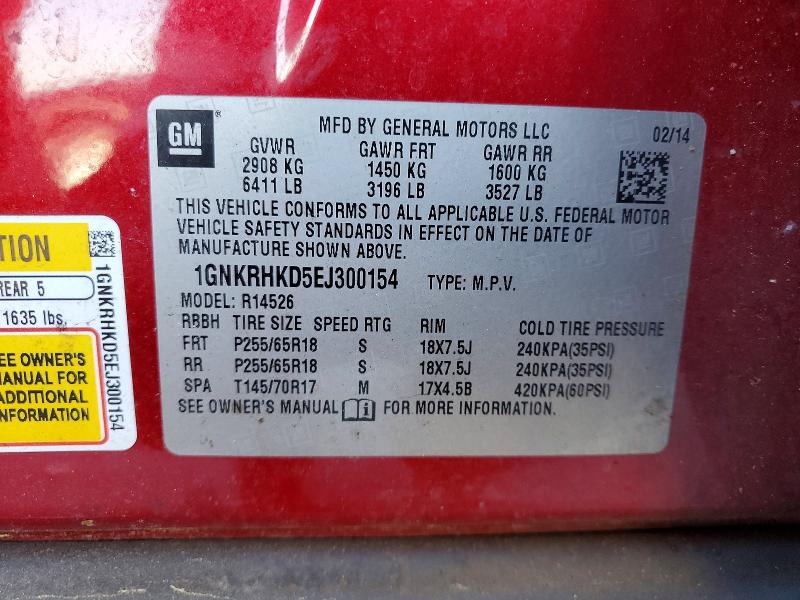 45652676 :رقم المزاد ، 1GNKRHKD5EJ300154 vin ، 2014 Chevrolet Traverse مزاد بيع