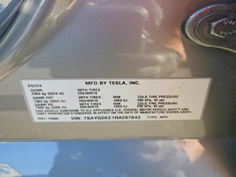 41965796 :رقم المزاد ، 7SAYGDEE1RA287843 vin ، 2024 Tesla Model Y مزاد بيع