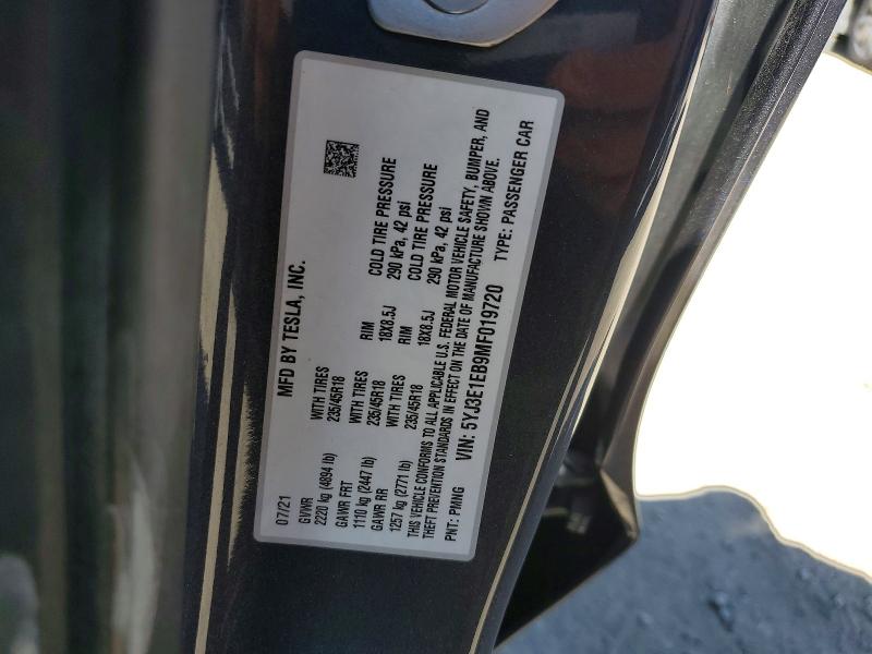 46325456 :رقم المزاد ، 5YJ3E1EB9MF019720 vin ، 2021 Tesla Model 3 مزاد بيع