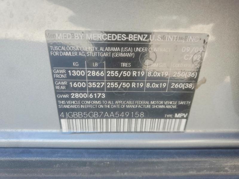 Продажа на аукционе авто 2010 Mercedes-benz Ml, vin: 4JGBB5GB7AA549158, номер лота: 47556476