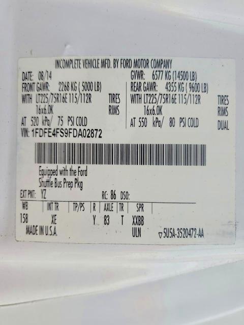 73412385 :رقم المزاد ، 1FDFE4FS9FDA02872 vin ، 2015 Ford E450sd Amb مزاد بيع