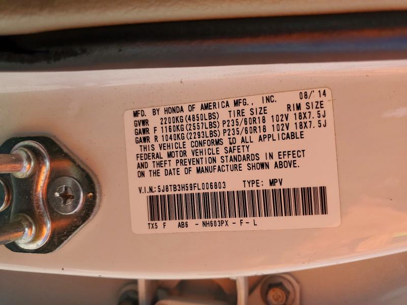 2015 Acura Rdx მანქანა იყიდება აუქციონზე, vin: 5J8TB3H59FL006803, აუქციონის ნომერი: 41809996