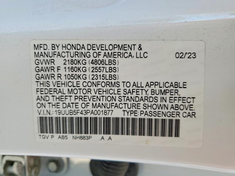 79728005 :رقم المزاد ، 19UUB5F43PA001877 vin ، 2023 Acura Tlx مزاد بيع