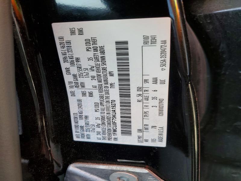 2019 Ford Escape მანქანა იყიდება აუქციონზე, vin: 1FMCU0F75KUA19270, აუქციონის ნომერი: 79768585