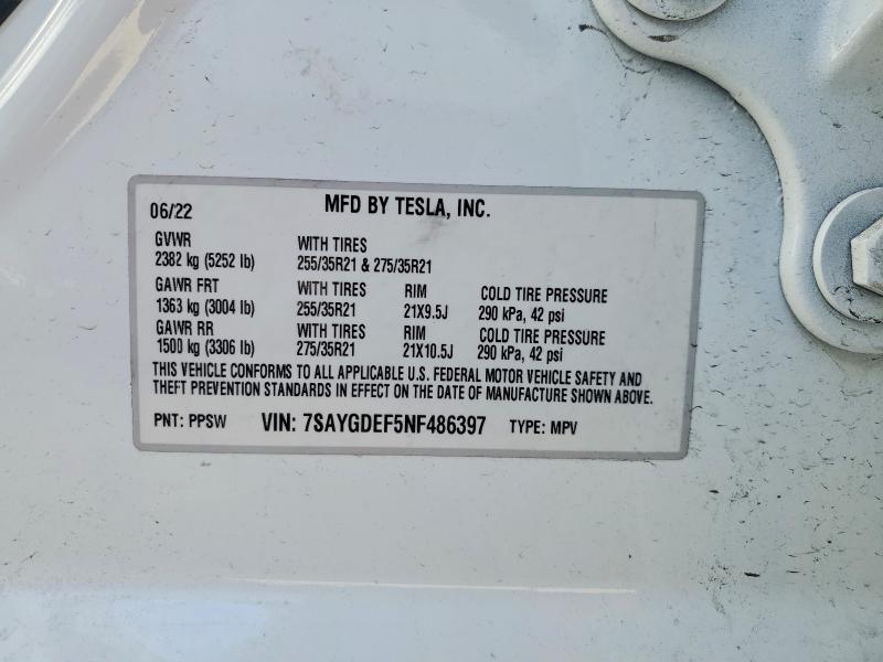Продажа на аукционе авто 2022 Tesla Model Y, vin: 7SAYGDEF5NF486397, номер лота: 45733696