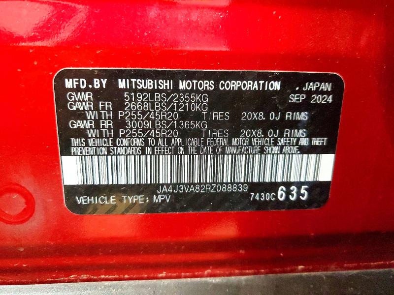 Продаж на аукціоні авто 2024 Mitsubishi Outlander, vin: JA4J3VA82RZ088839, номер лоту: 46809736