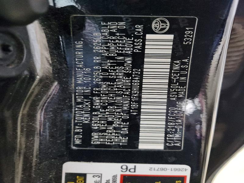 46591496 :رقم المزاد ، 4T1BF1FK9HU684732 vin ، 2017 Toyota Camry مزاد بيع