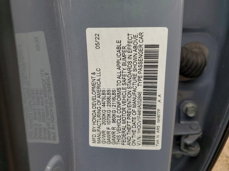 Продаж на аукціоні авто 2022 Honda Accord, vin: 1HGCV1F44NA052846, номер лоту: 47872566