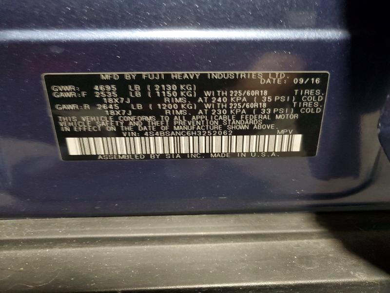 47820266 :رقم المزاد ، 4S4BSANC6H3252062 vin ، 2017 Subaru Outback مزاد بيع