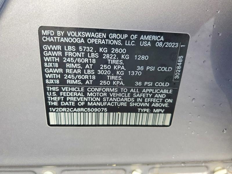 Продажа на аукционе авто 2024 Volkswagen Atlas, vin: 1V2DR2CA8RC509075, номер лота: 45484926