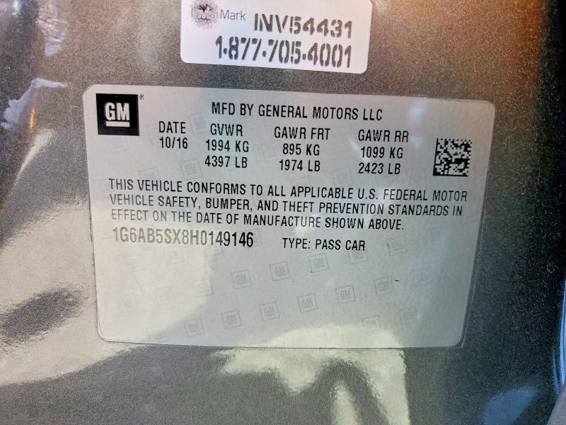 46215156 :رقم المزاد ، 1G6AB5SX8H0149146 vin ، 2017 Cadillac Ats مزاد بيع