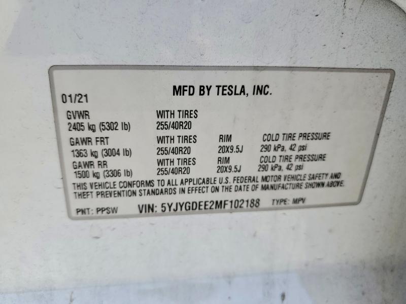 46426816 :رقم المزاد ، 5YJYGDEE2MF102188 vin ، 2021 Tesla Model Y مزاد بيع