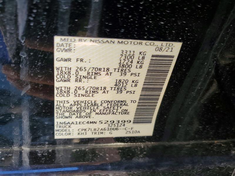 2021 Nissan Titan მანქანა იყიდება აუქციონზე, vin: 1N6AA1EC4MN529399, აუქციონის ნომერი: 46150796