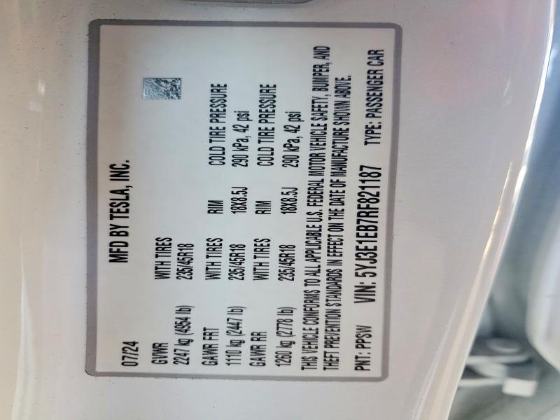 Продажа на аукционе авто 2024 Tesla Model 3, vin: 5YJ3E1EB7RF821187, номер лота: 45641246