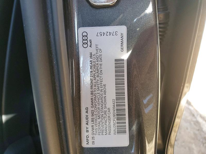 Aukcja sprzedaży 2025 Audi S5, vin: WAU25CFU9SN094422, numer aukcji: 45736996