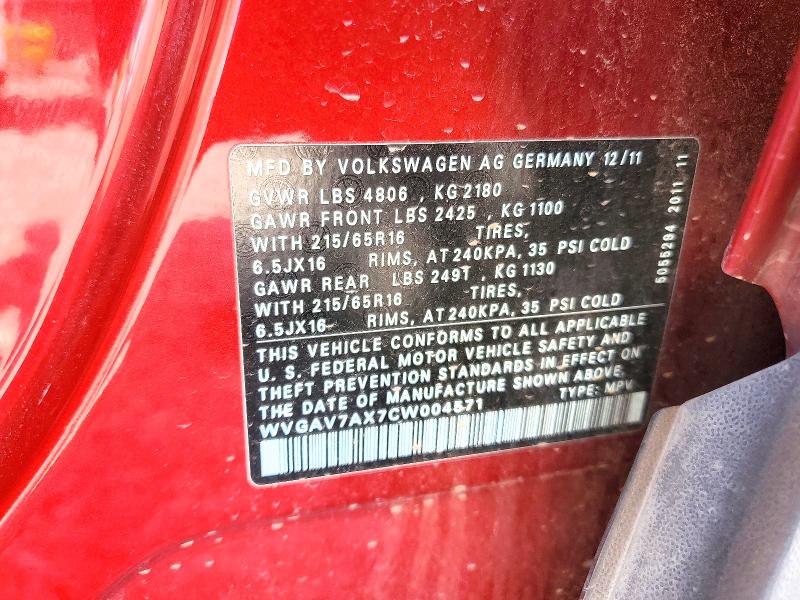 2012 Volkswagen Tiguan მანქანა იყიდება აუქციონზე, vin: WVGAV7AX7CW004571, აუქციონის ნომერი: 47572196